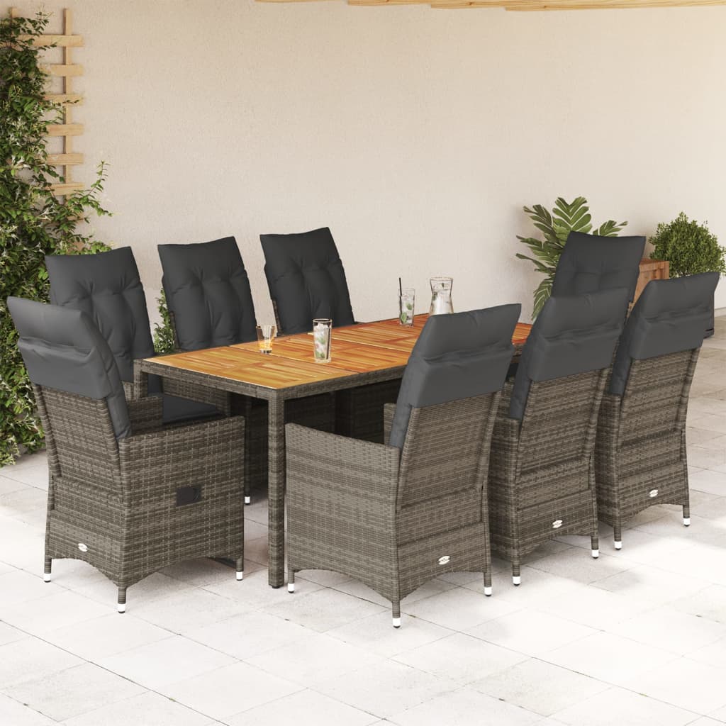 Set mobilier grădină cu perne, 9 piese, gri, poliratan GartenMobel Dekor