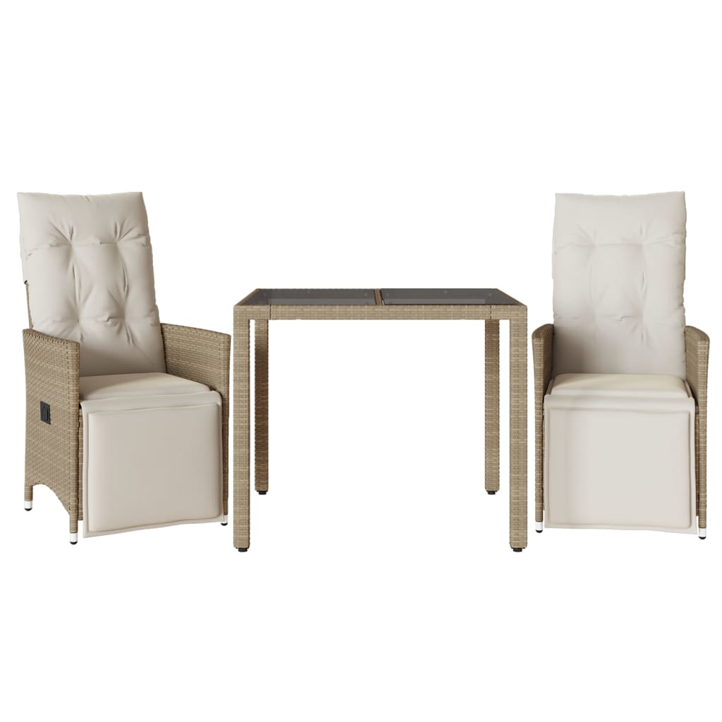 Set bistro de grădină, 3 piese, cu perne, bej, poliratan GartenMobel Dekor