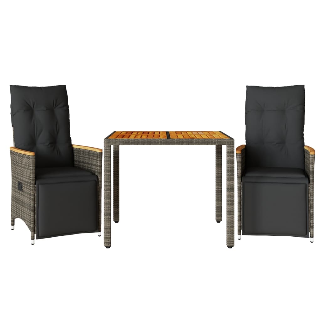 Set bistro de grădină cu perne, 3 piese, gri, poliratan GartenMobel Dekor