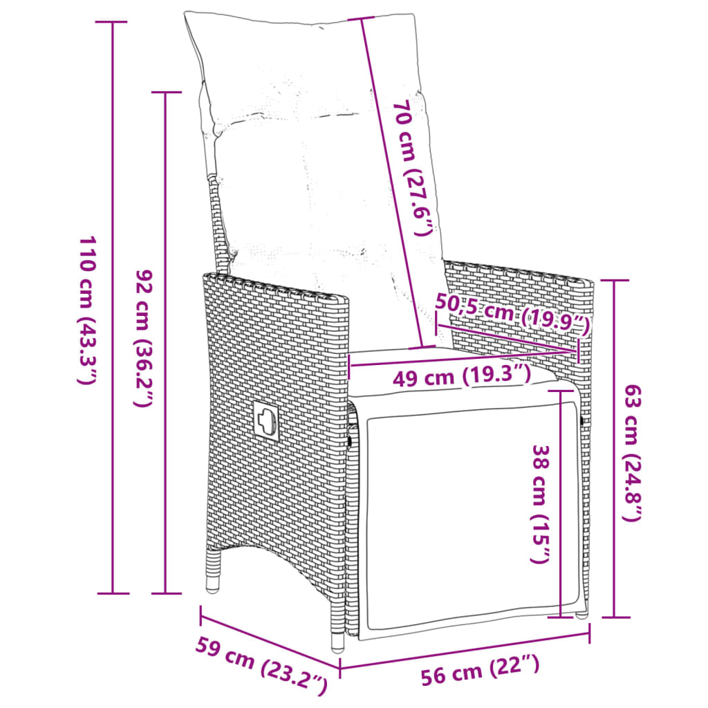 Set bistro de grădină cu perne, 9 piese, maro, poliratan GartenMobel Dekor