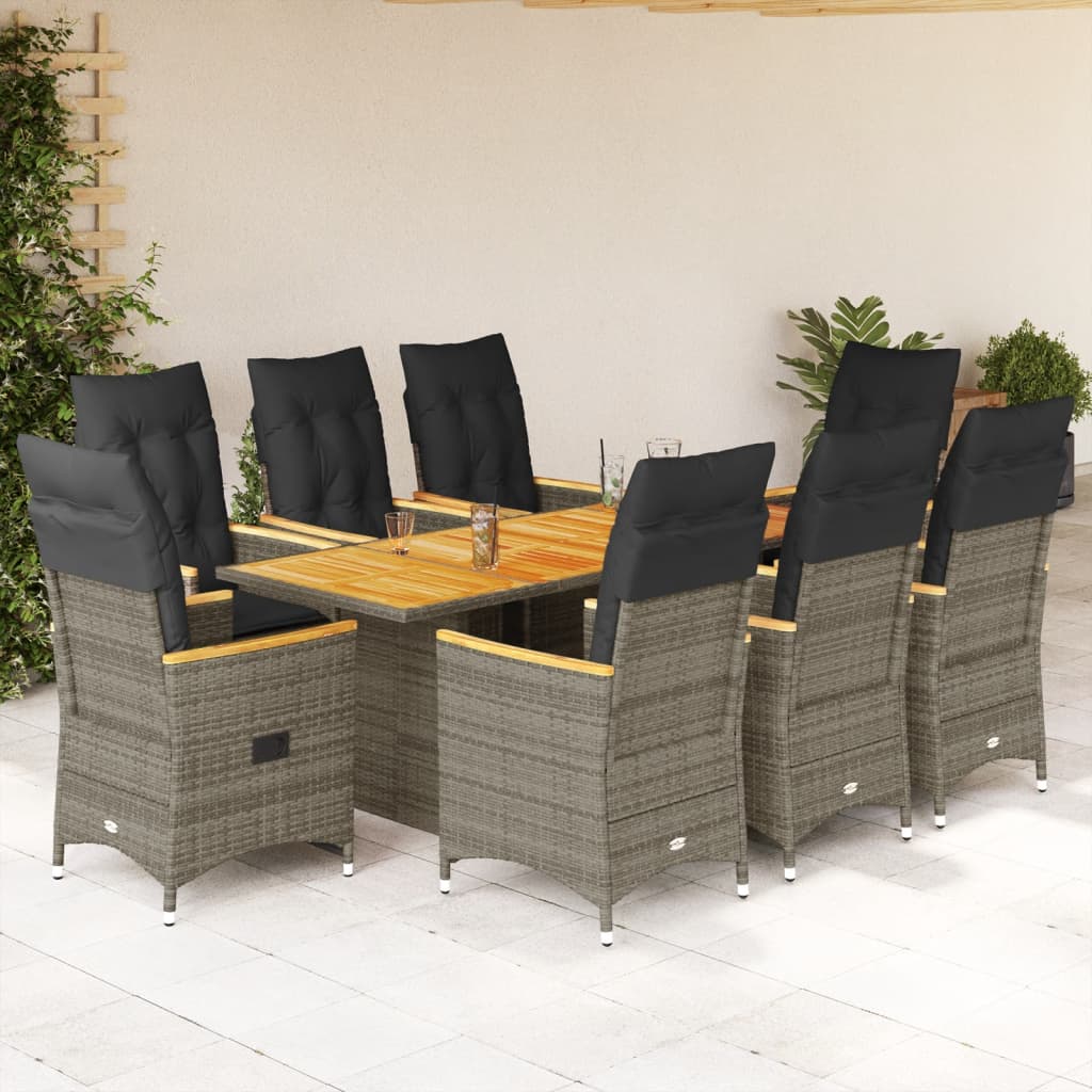 Set mobilier grădină cu perne, 9 piese, gri, poliratan GartenMobel Dekor