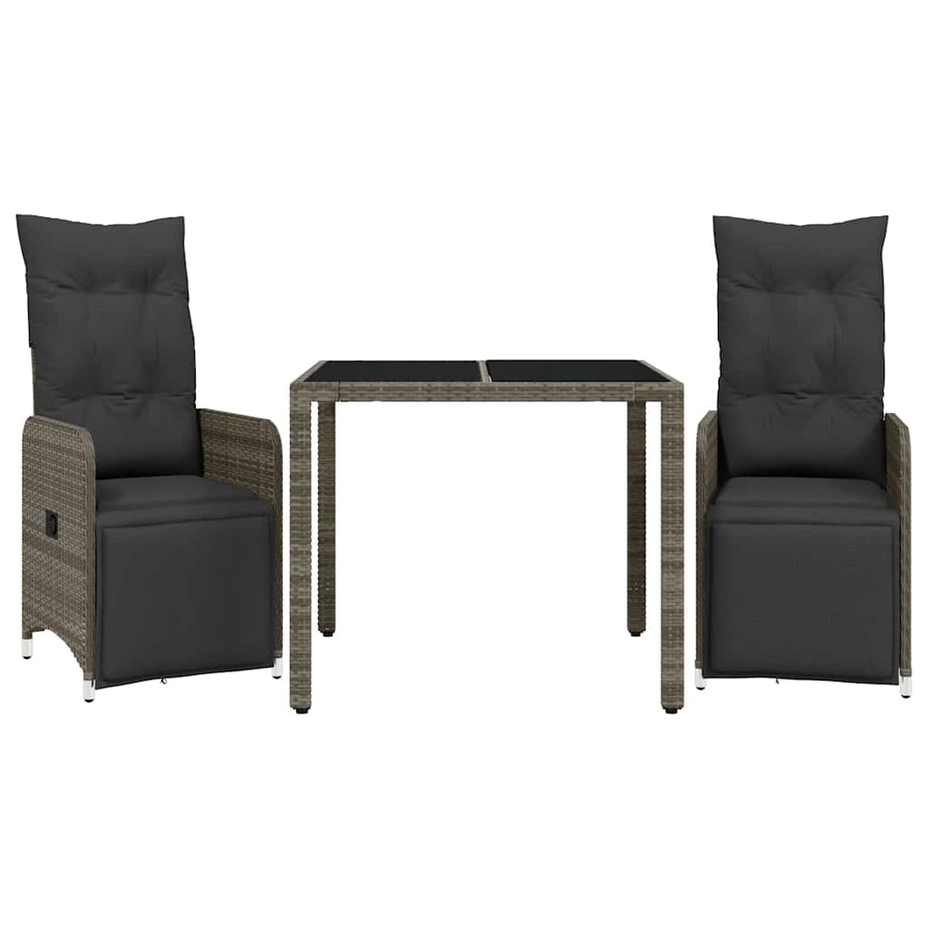 Set bistro de grădină cu perne, 3 piese, gri, poliratan GartenMobel Dekor