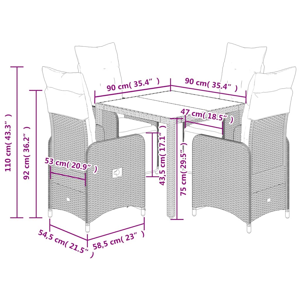 Set bistro de grădină cu perne, 5 piese, gri, poliratan GartenMobel Dekor