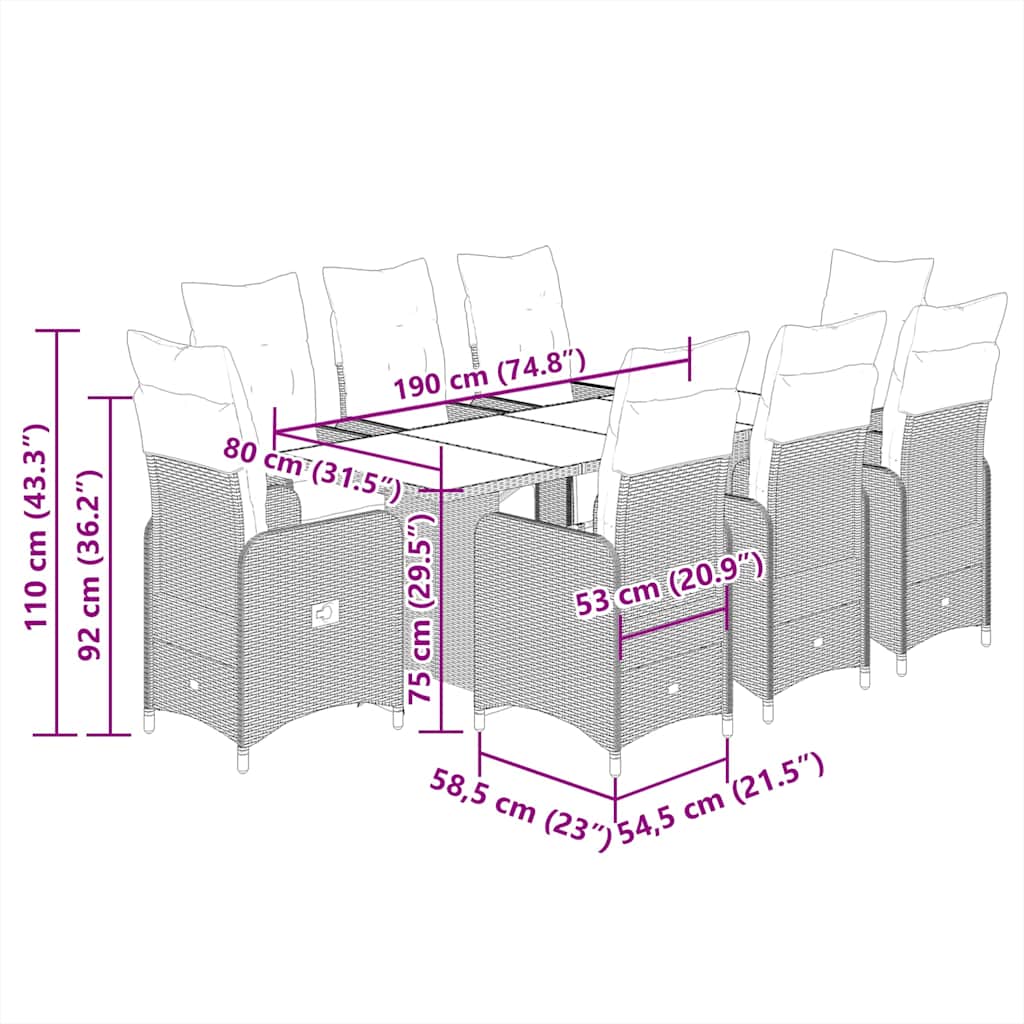 Set bistro de grădină cu perne, 7 piese, gri, poliratan GartenMobel Dekor