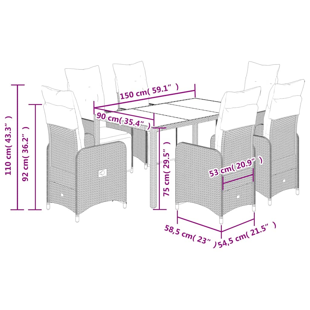 Set bistro de grădină cu perne, 7 piese, gri, poliratan GartenMobel Dekor