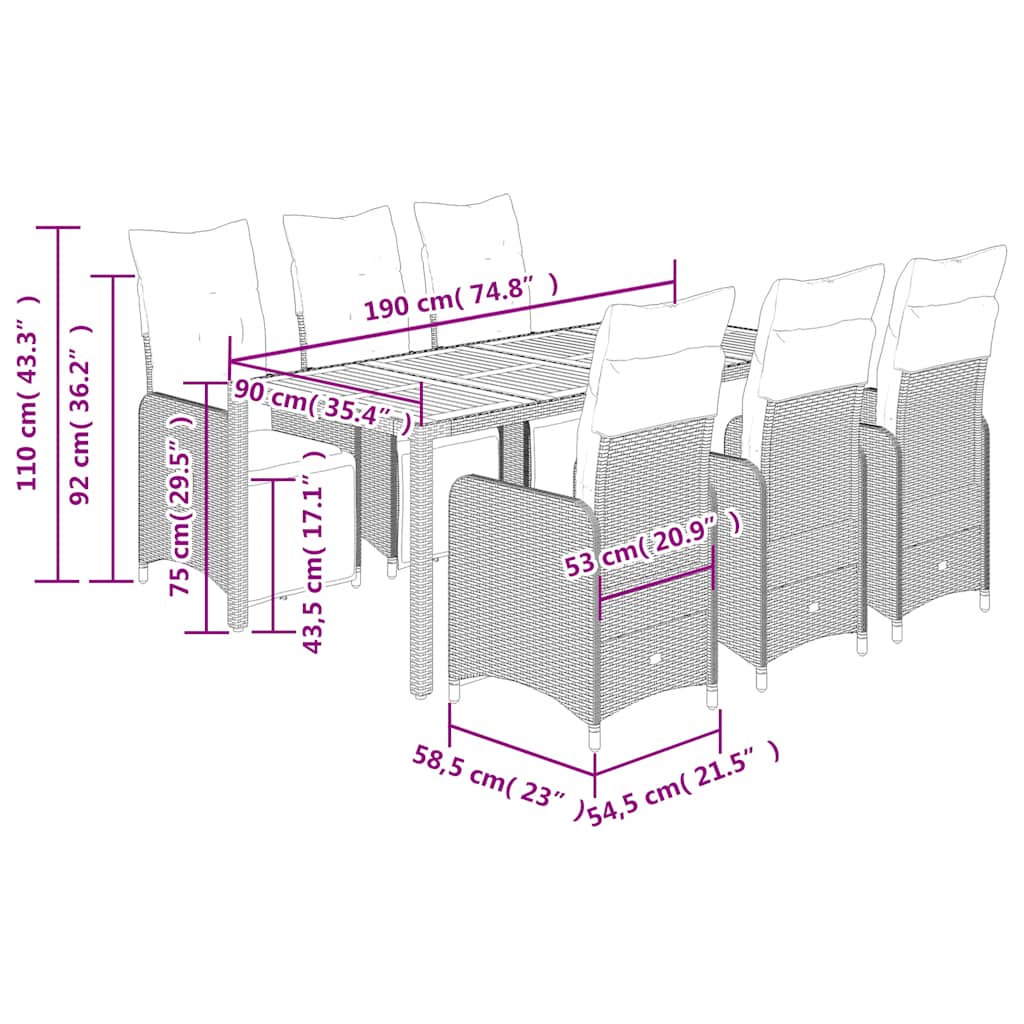Set bistro de grădină cu perne, 7 piese, gri, poliratan GartenMobel Dekor