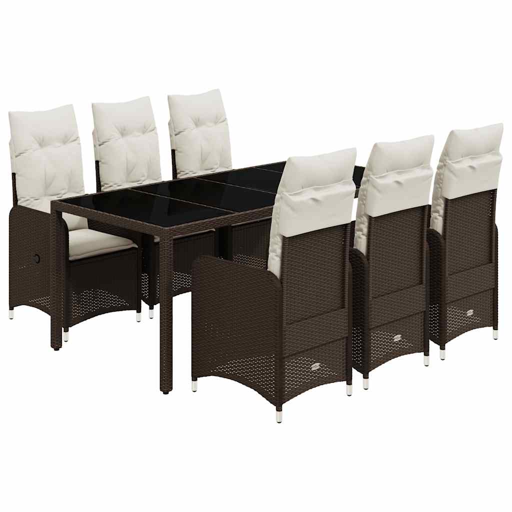 Set bistro de grădină cu perne, 7 piese, maro, poliratan GartenMobel Dekor