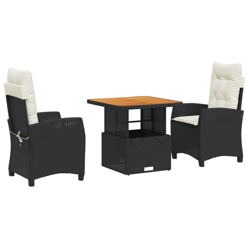 Set mobilier de grădină cu perne, 3 piese, negru, poliratan GartenMobel Dekor