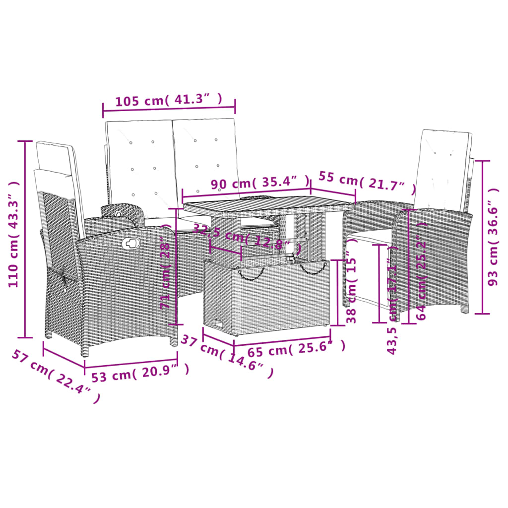 Set mobilier de grădină cu perne, 4 piese, negru, poliratan GartenMobel Dekor