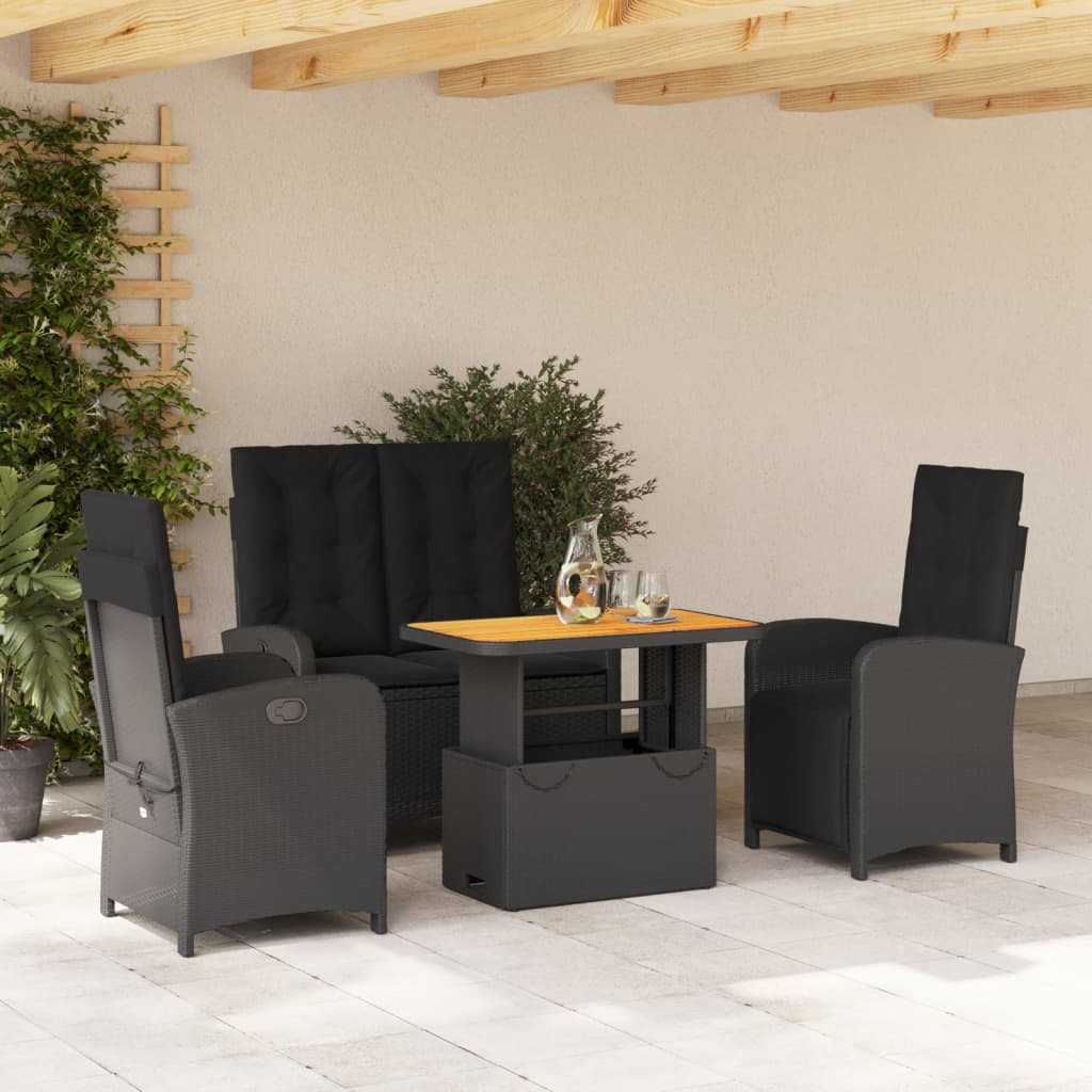 Set mobilier de grădină cu perne, 4 piese, negru, poliratan GartenMobel Dekor