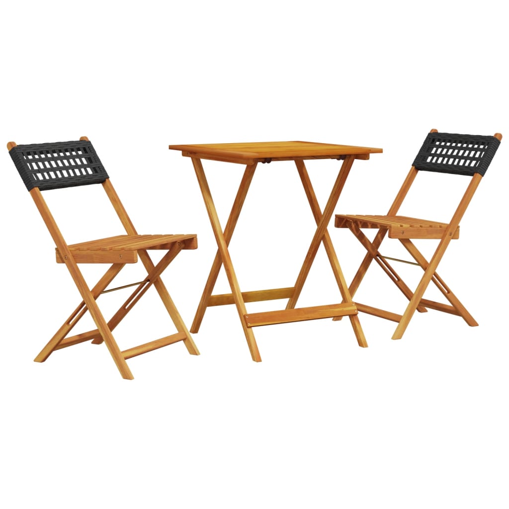 Set mobilier bistro, 3 piese, negru, poliratan și lemn masiv GartenMobel Dekor