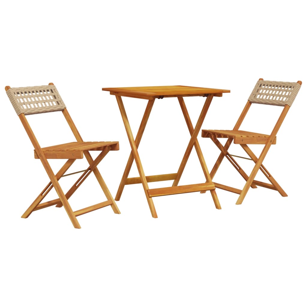 Set mobilier bistro, 3 piese, poliratan bej/lemn masiv GartenMobel Dekor