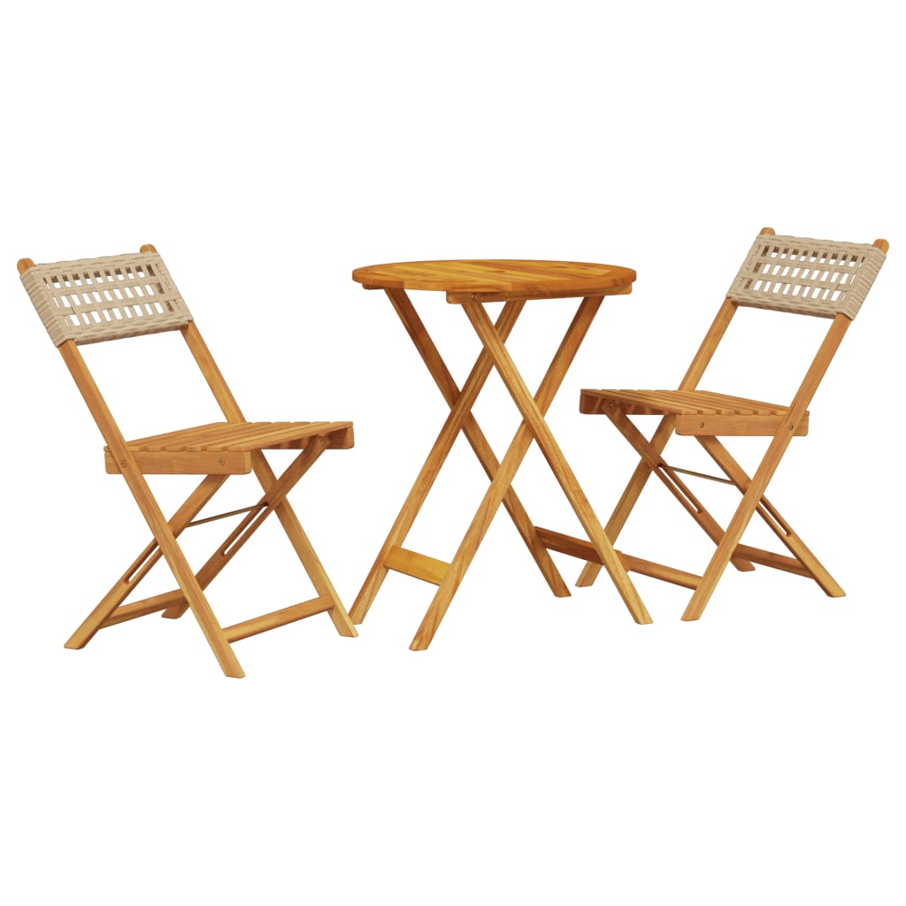 Set mobilier bistro, 3 piese, poliratan bej/lemn masiv GartenMobel Dekor