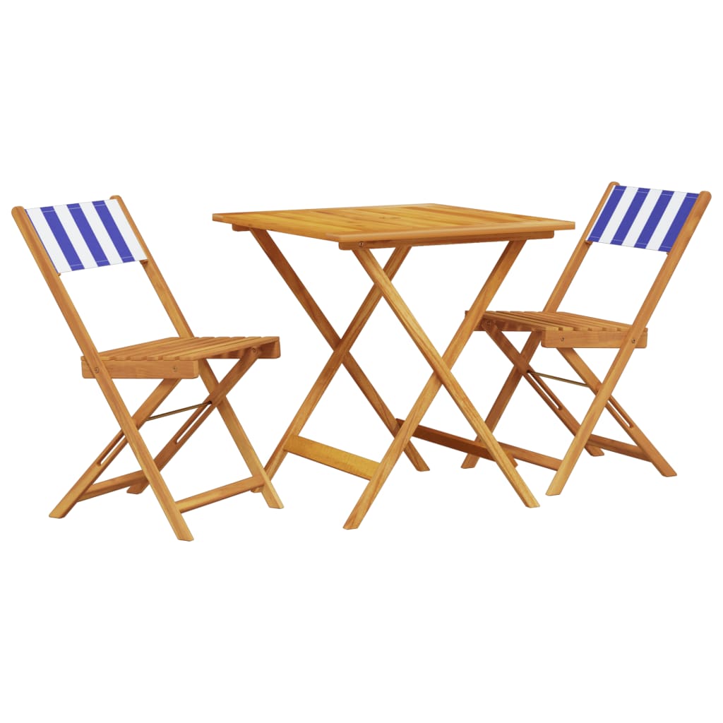 Set mobilier bistro, 3 piese, textil albastru alb/lemn masiv GartenMobel Dekor