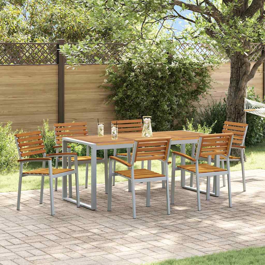 Set de masă pentru grădină 7 pcs Gri Lemn Solid de Acacia GartenMobel Dekor