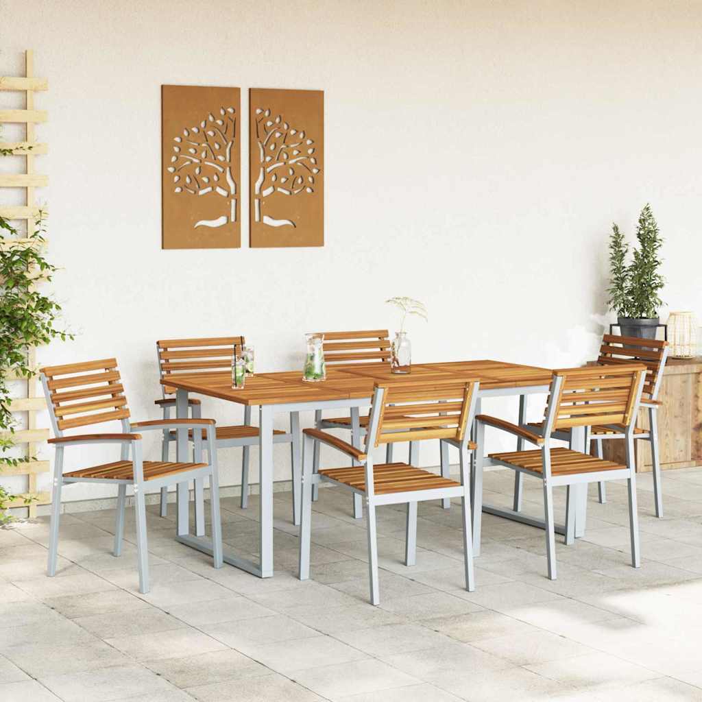 Set de masă pentru grădină 7 pcs Gri Lemn Solid de Acacia GartenMobel Dekor