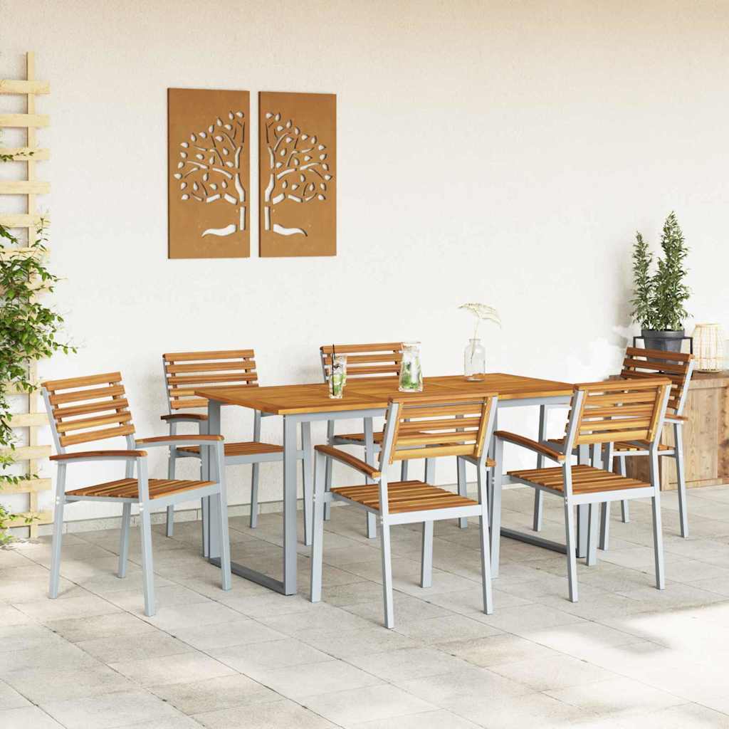 Set de masă pentru grădină 7 pcs Gri Lemn Solid de Acacia GartenMobel Dekor
