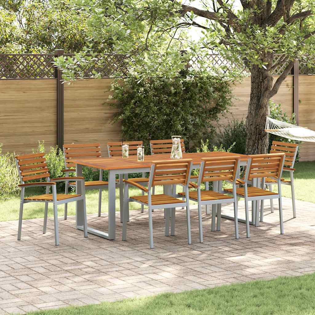 Set de masă pentru grădină 9 pcs Gri Lemn Solid de Acacia GartenMobel Dekor