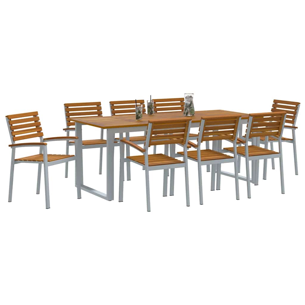 Set de masă pentru grădină 9 pcs Gri Lemn Solid de Acacia GartenMobel Dekor