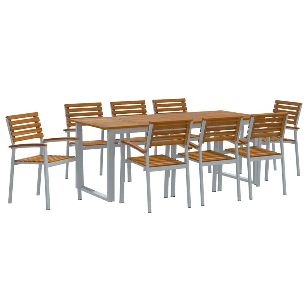 Set de masă pentru grădină 9 pcs Gri Lemn Solid de Acacia GartenMobel Dekor