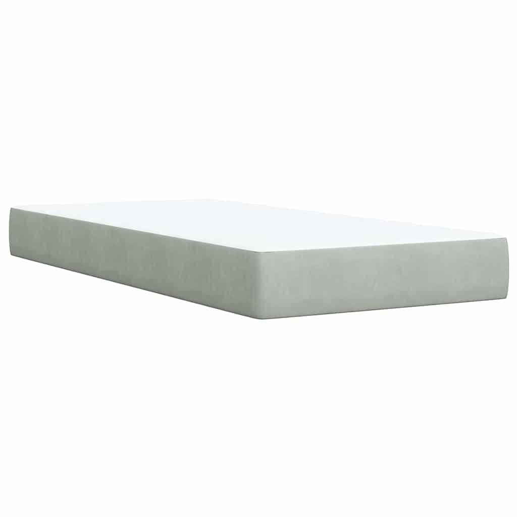 Pat box spring cu saltea, gri deschis, 90x190 cm, catifea GartenMobel Dekor