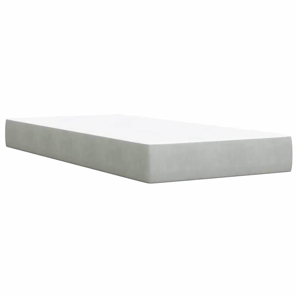 Pat box spring cu saltea, gri deschis, 90x200 cm, catifea GartenMobel Dekor