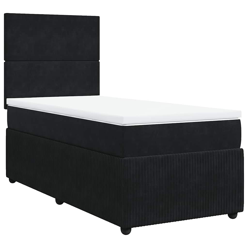 Pat box spring cu saltea, negru, 90x200 cm, catifea GartenMobel Dekor