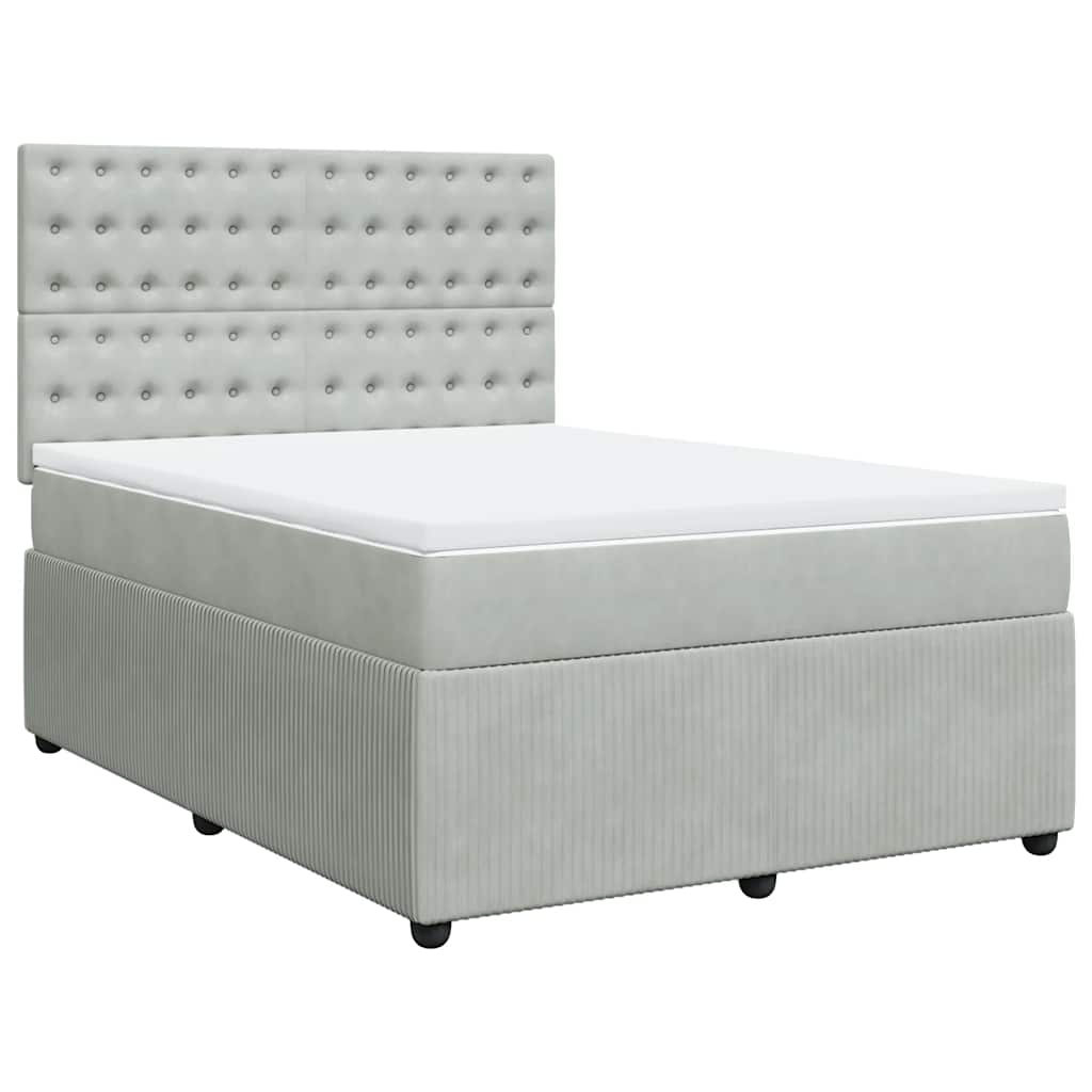 Pat box spring cu saltea, gri deschis, 140x190 cm, catifea GartenMobel Dekor