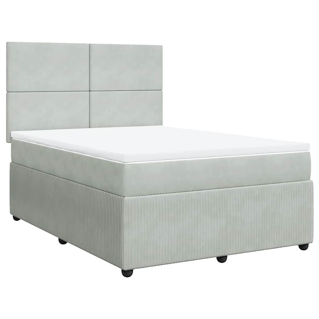 Pat box spring cu saltea, gri deschis, 140x200 cm, catifea GartenMobel Dekor