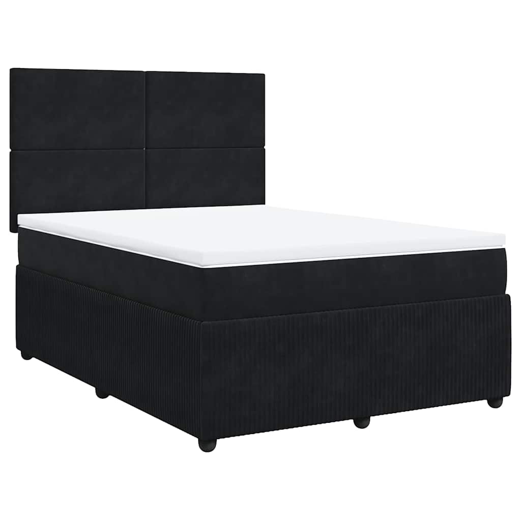 Pat box spring cu saltea, negru, 140x200 cm, catifea GartenMobel Dekor