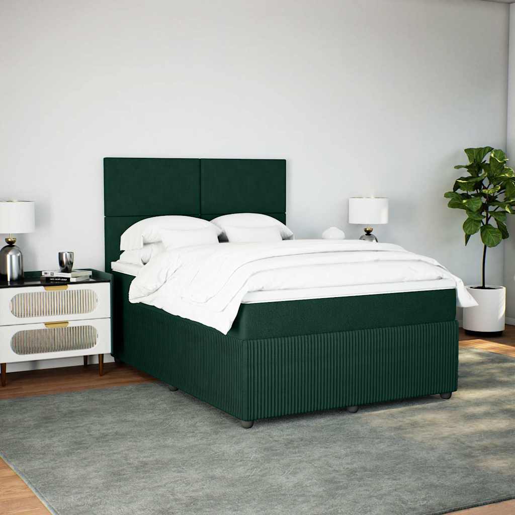 Pat box spring cu saltea, verde închis, 140x190 cm, catifea GartenMobel Dekor