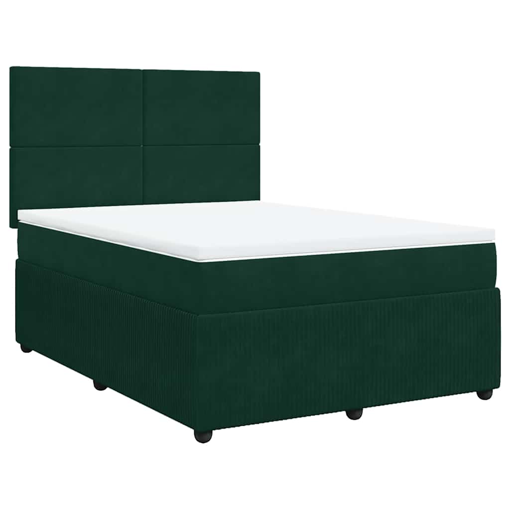 Pat box spring cu saltea, verde închis, 140x190 cm, catifea GartenMobel Dekor