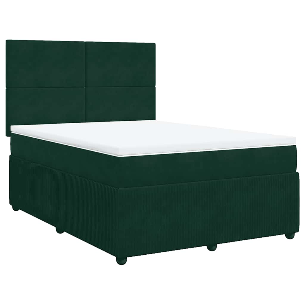 Pat box spring cu saltea, verde închis, 160x200 cm, catifea GartenMobel Dekor