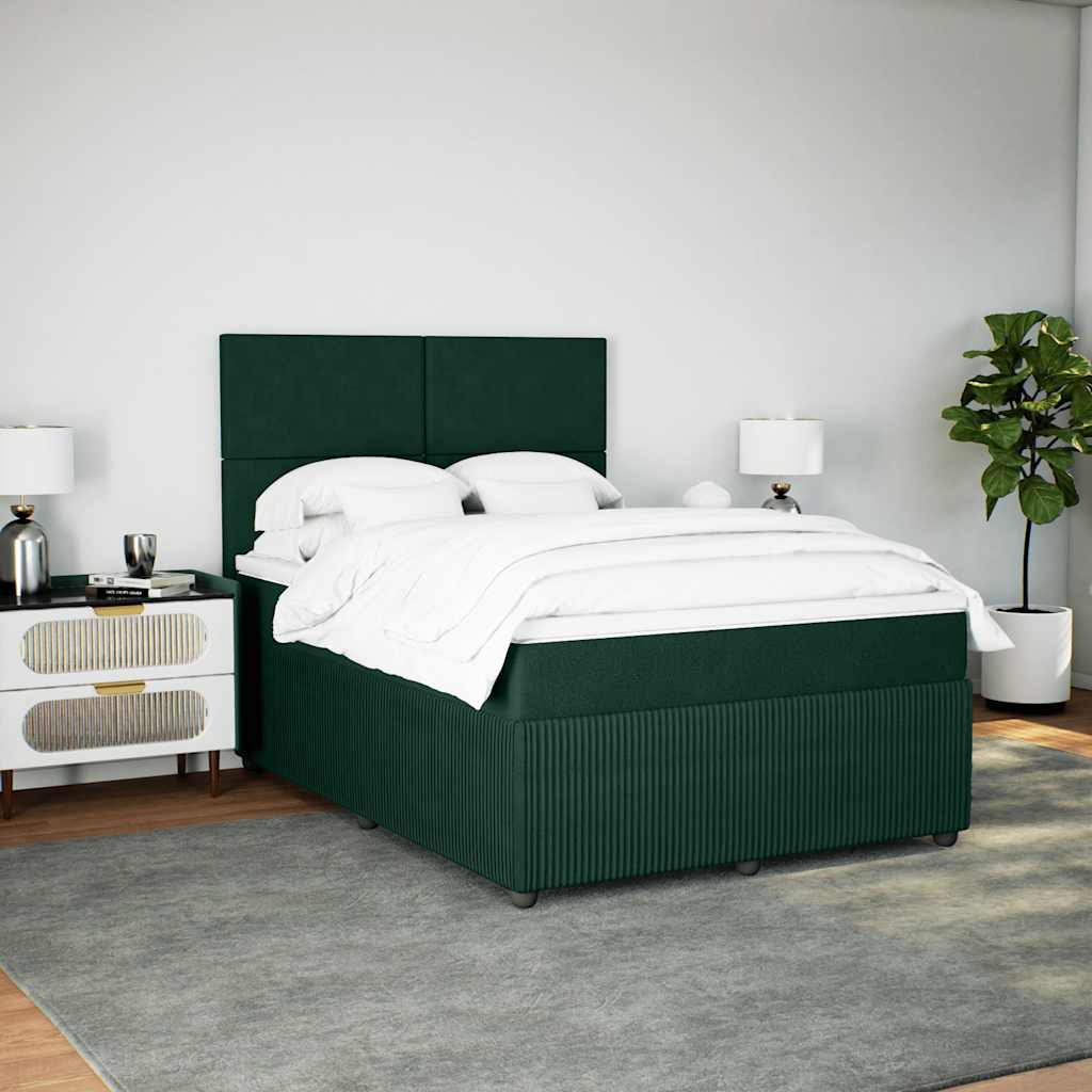 Pat box spring cu saltea, verde închis, 160x200 cm, catifea GartenMobel Dekor