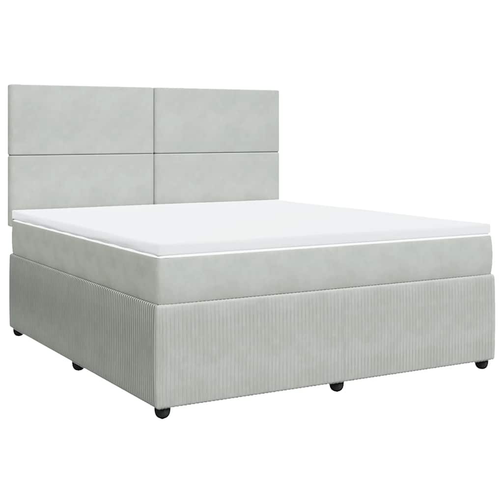 Pat box spring cu saltea, gri deschis, 180x200 cm, catifea GartenMobel Dekor