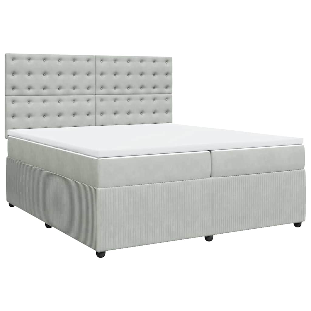 Pat box spring cu saltea, gri deschis, 200x200 cm, catifea GartenMobel Dekor