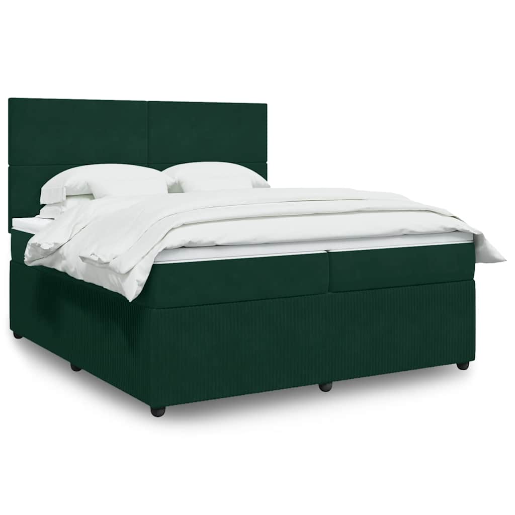 Pat box spring cu saltea, verde închis, 200x200 cm, catifea GartenMobel Dekor