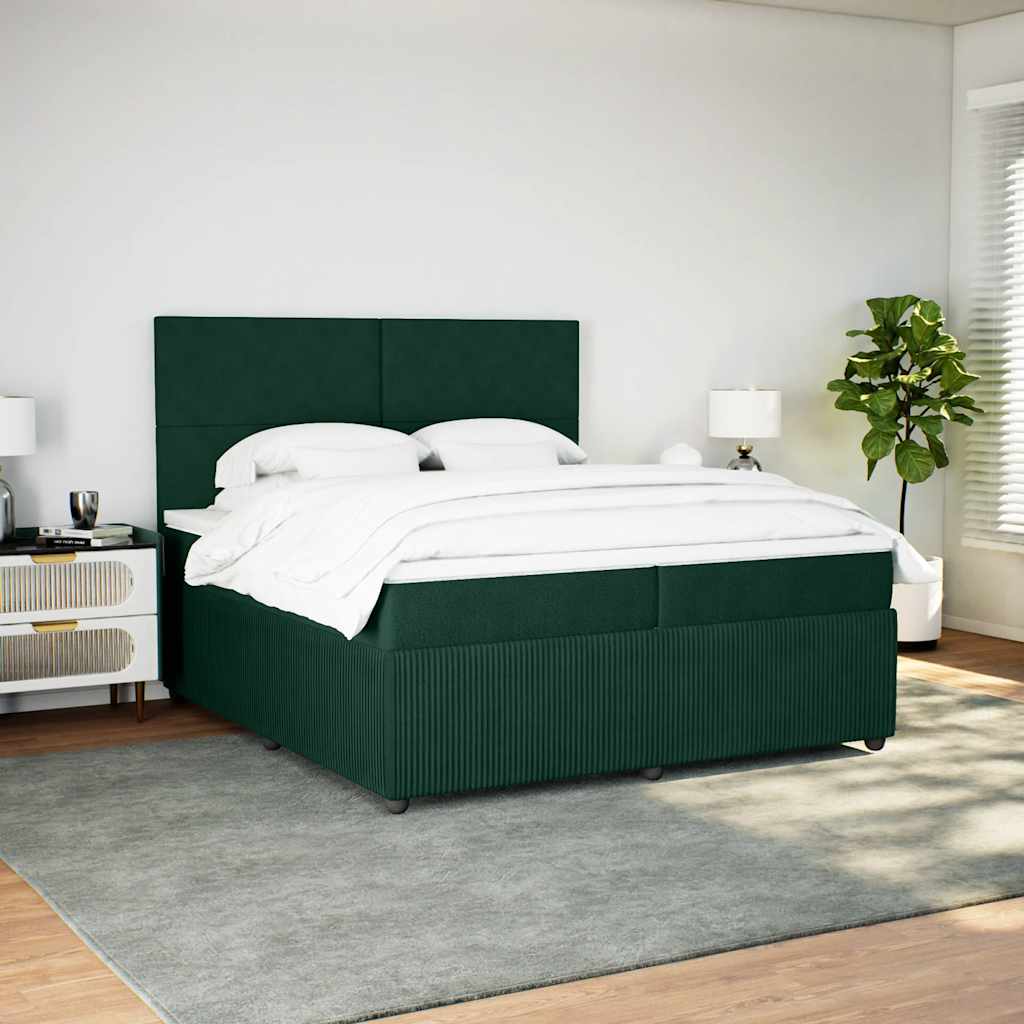 Pat box spring cu saltea, verde închis, 200x200 cm, catifea GartenMobel Dekor