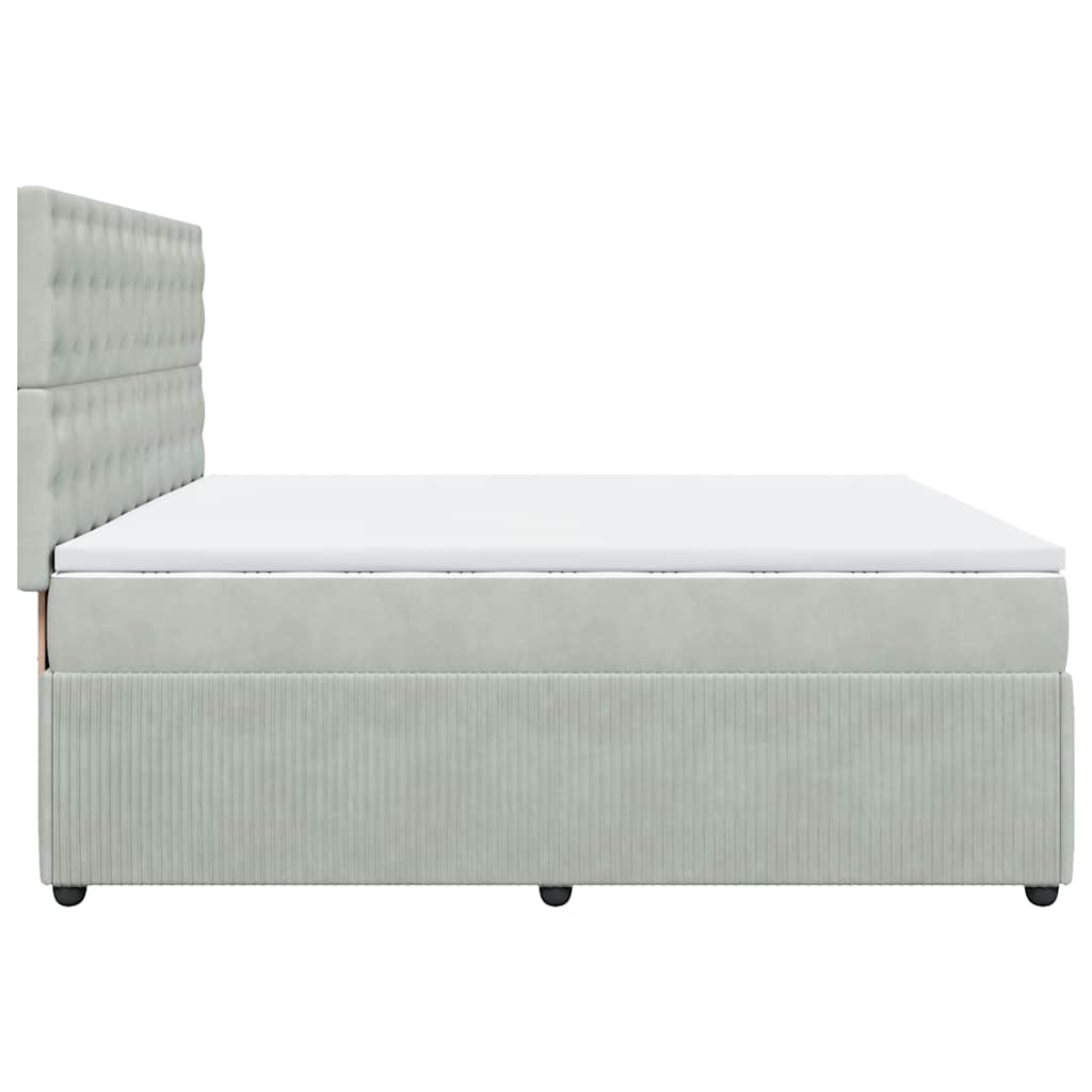 Pat box spring cu saltea, gri deschis, 200x200 cm, catifea GartenMobel Dekor