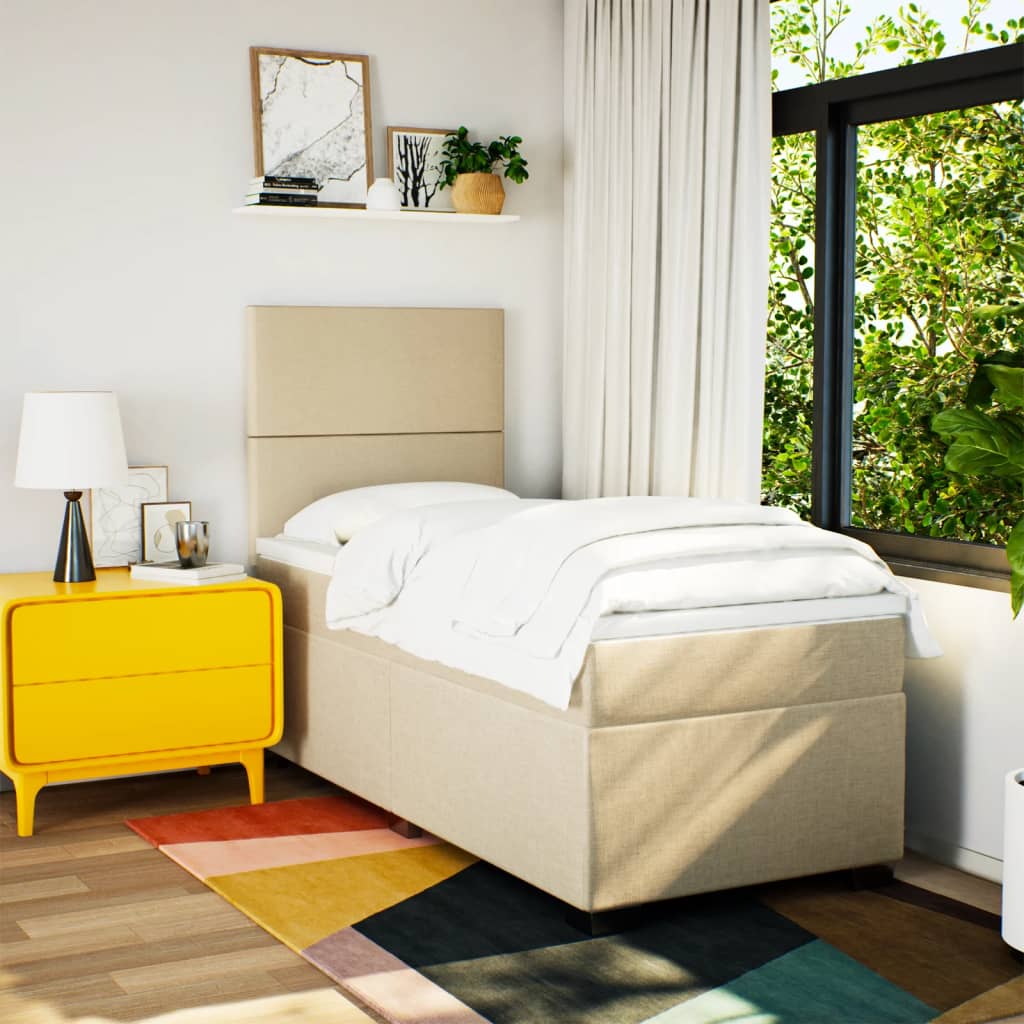 Pat box spring cu saltea, crem, 90x200 cm, textil GartenMobel Dekor