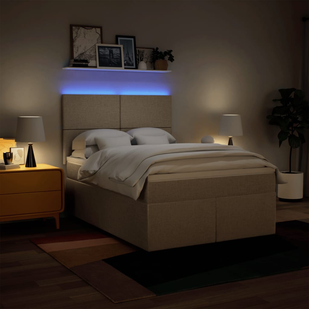 Pat box spring cu saltea, crem, 160x200 cm, material textil GartenMobel Dekor