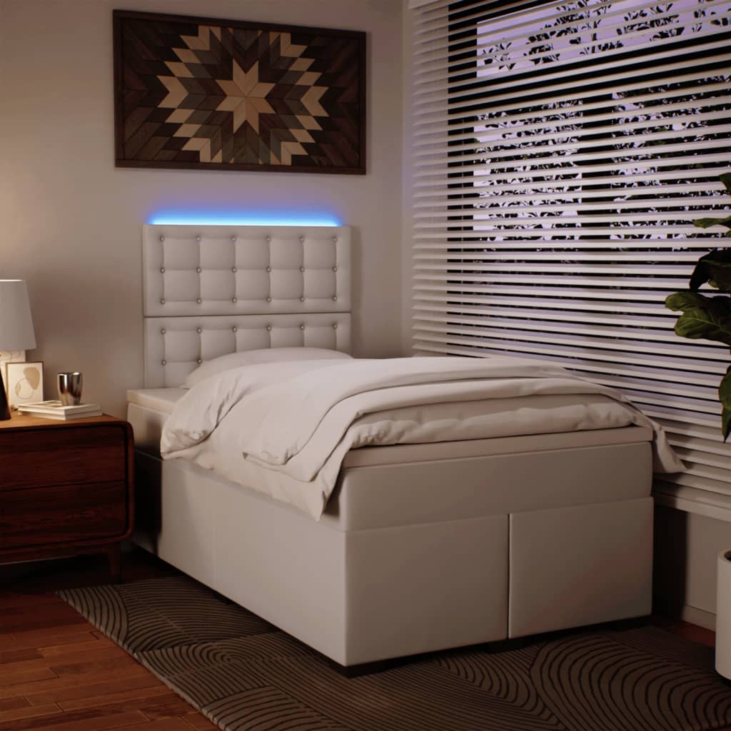 Pat box spring cu saltea, alb, 120x190 cm, piele ecologică GartenMobel Dekor