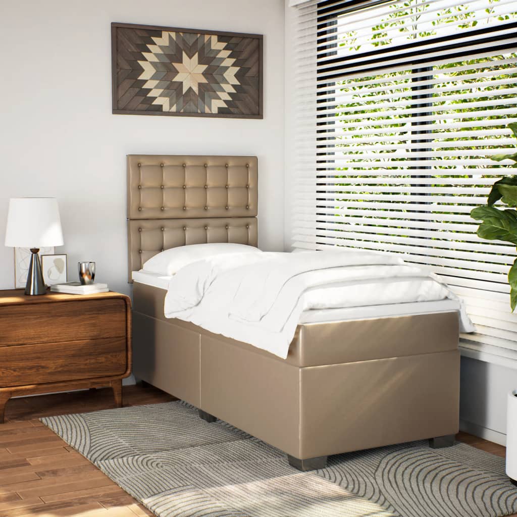 Pat box spring cu saltea, cappuccino, 80x200 cm piele ecologică GartenMobel Dekor