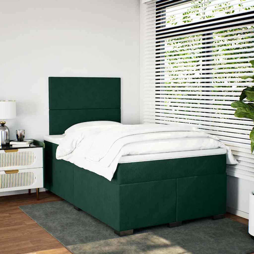 Pat box spring cu saltea, verde închis, 120x200 cm, catifea GartenMobel Dekor