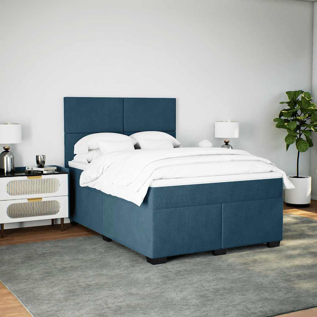 Pat box spring cu saltea, albastru, 140x200 cm, catifea GartenMobel Dekor