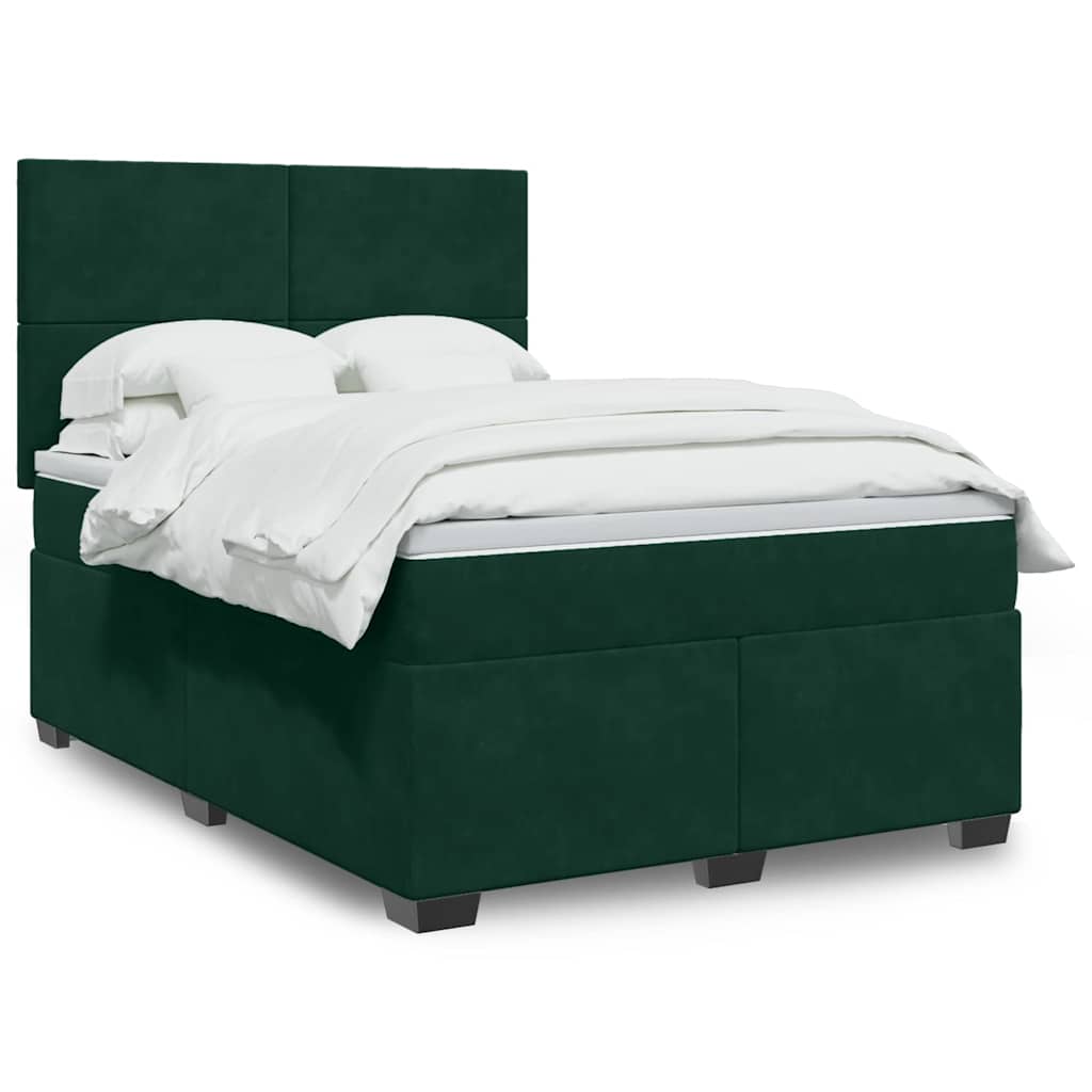 Pat box spring cu saltea, verde închis, 140x190 cm, catifea GartenMobel Dekor