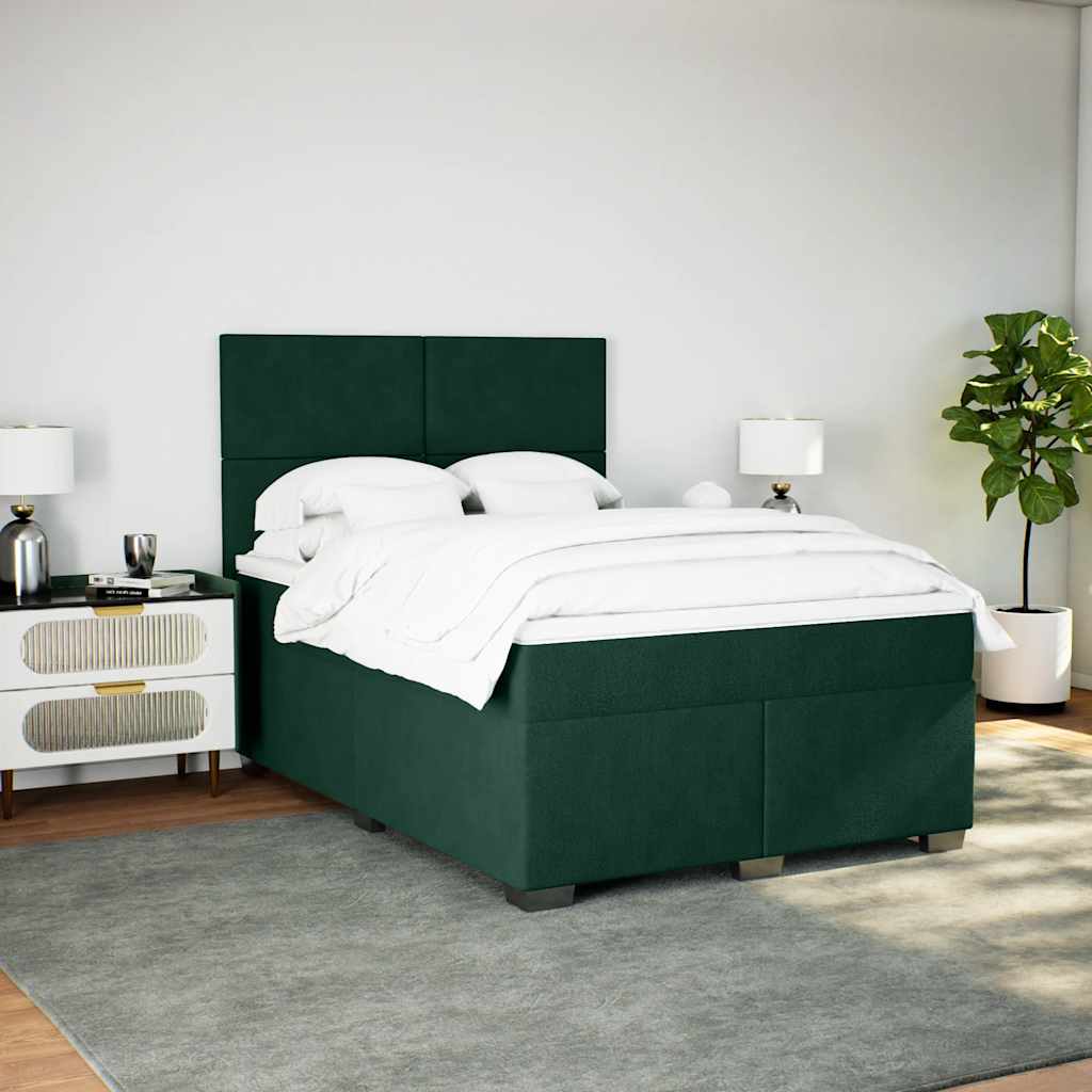 Pat box spring cu saltea, verde închis, 140x190 cm, catifea GartenMobel Dekor