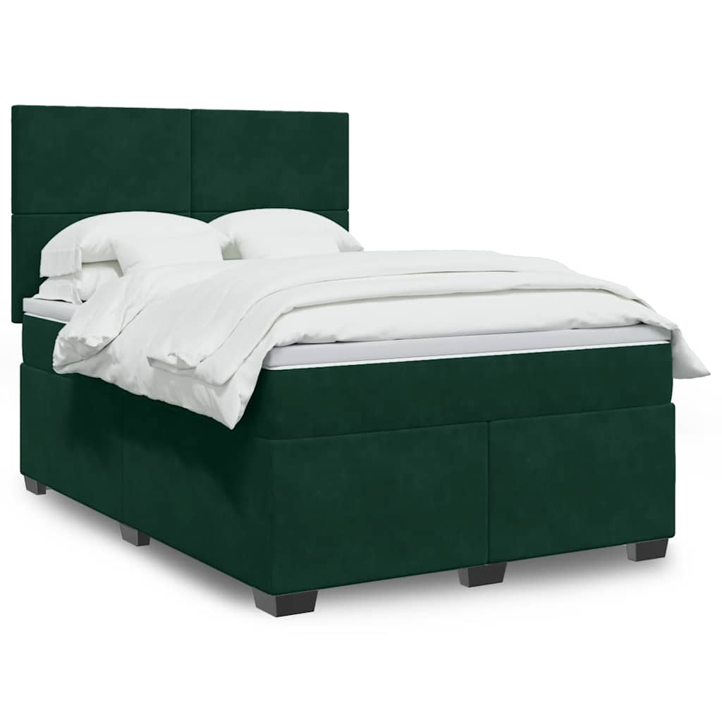 Pat box spring cu saltea, verde închis, 140x200 cm, catifea GartenMobel Dekor