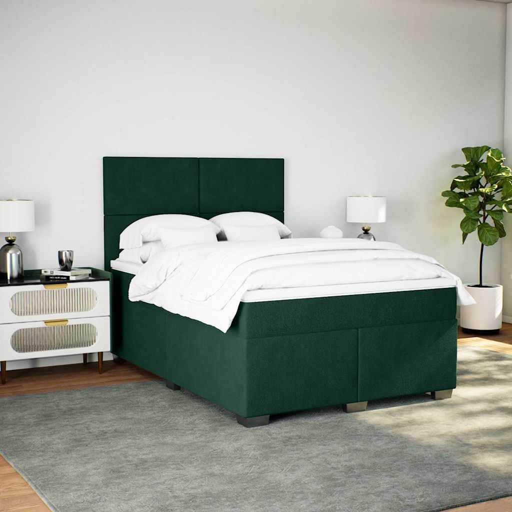 Pat box spring cu saltea, verde închis, 140x200 cm, catifea GartenMobel Dekor