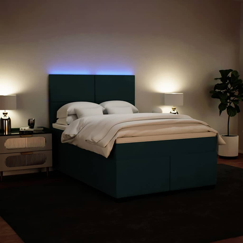 Pat box spring cu saltea, verde închis, 160x200 cm, catifea GartenMobel Dekor